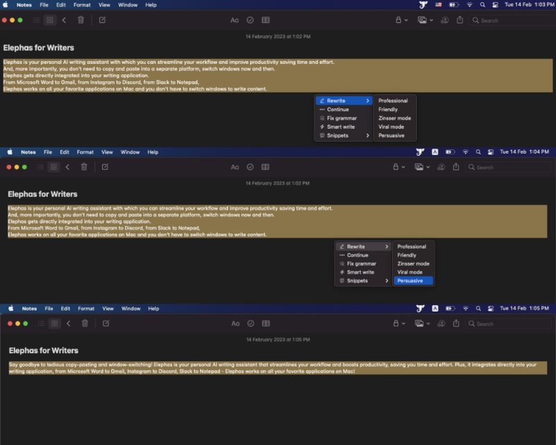 Elephas Rewriting a Paragraph in Persuasive Mode