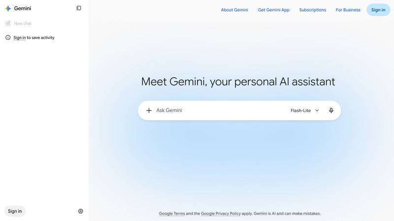 Google Gemini homepage