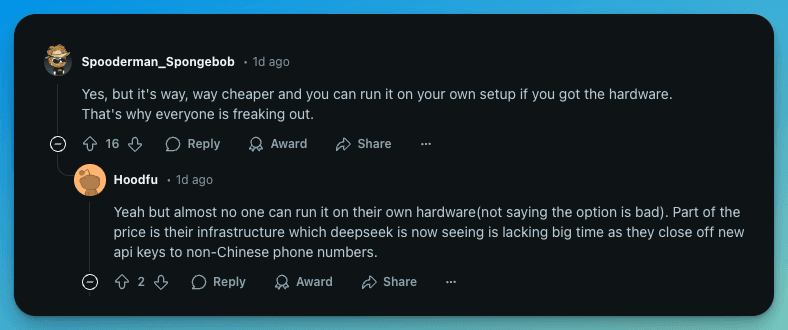 Redditors' Opinion on Deepseek vs ChatGPT