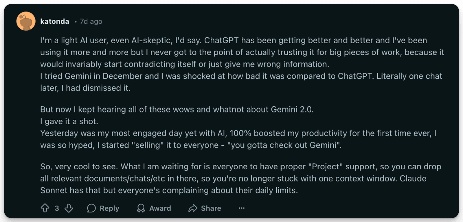 Reddit Opinion on DeepSeek vs. Gemini