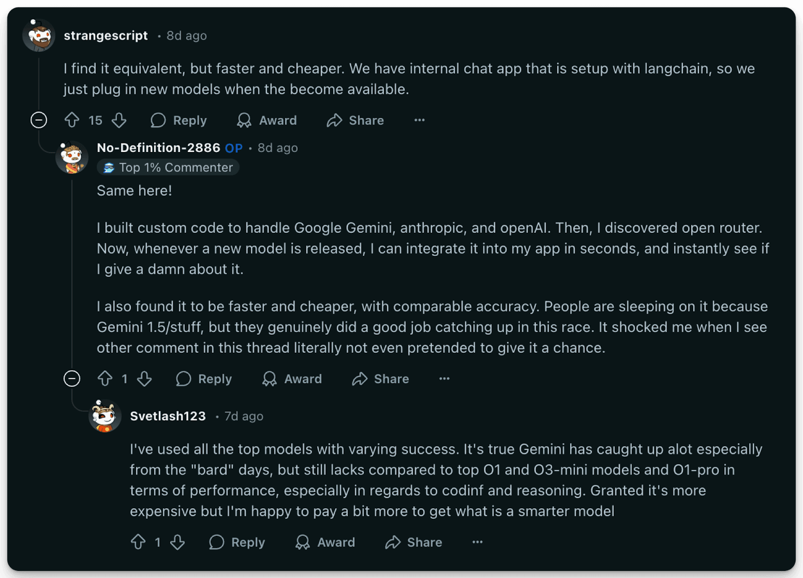 Reddit Opinion on DeepSeek vs. Gemini