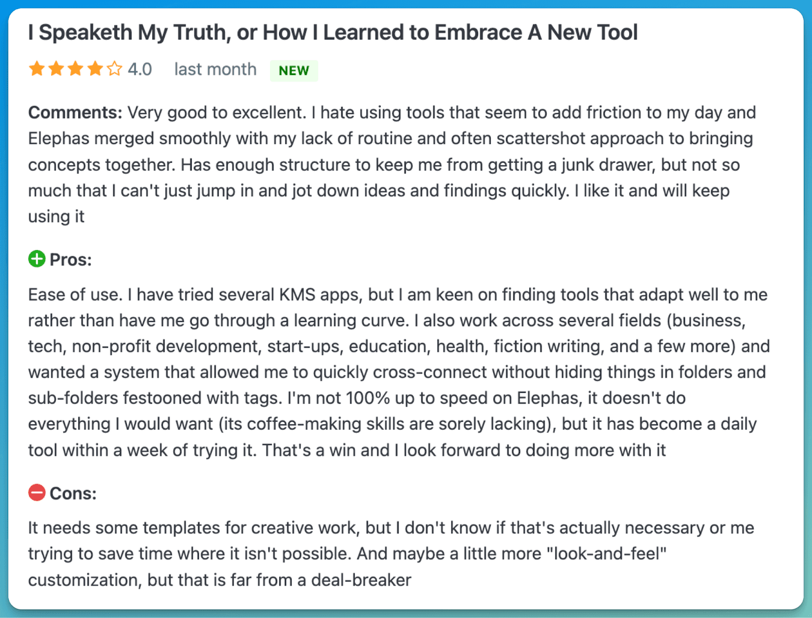 Elephas User Reviews