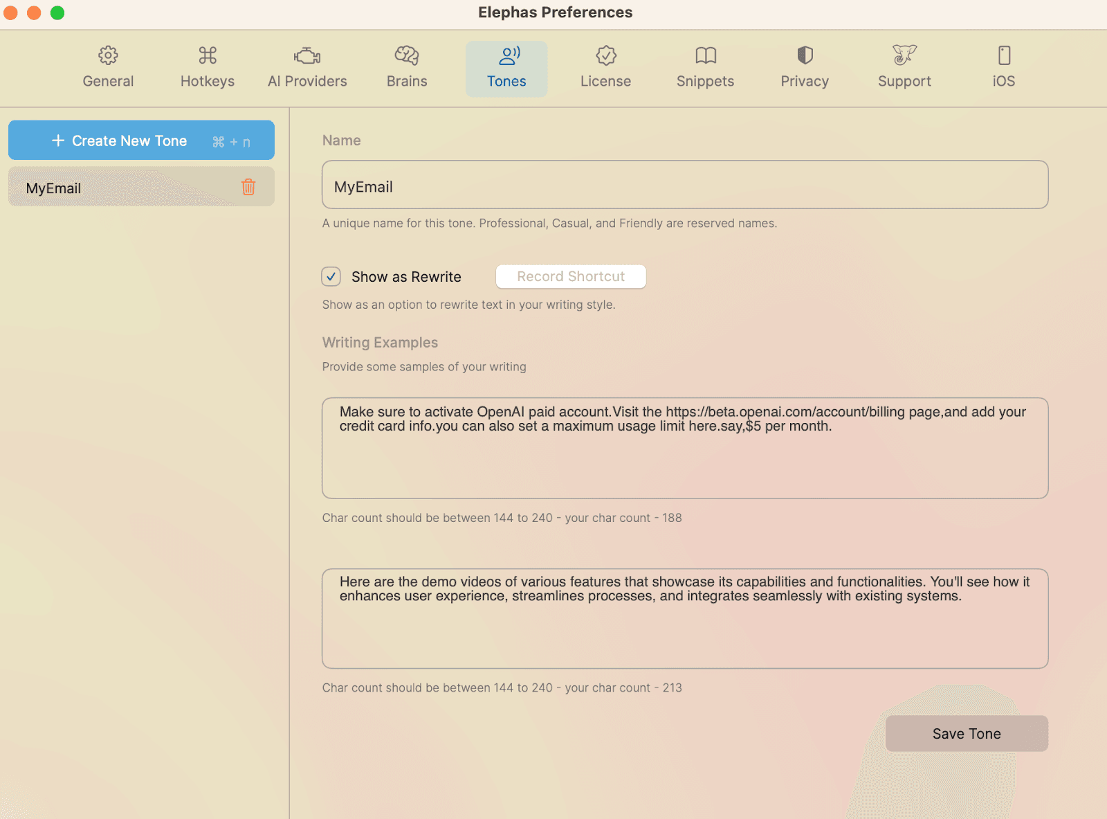 Custom writing style