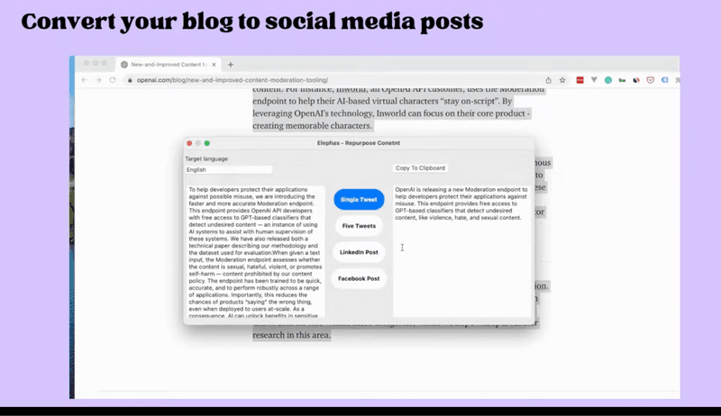 Content Repurpose With Elephas 
