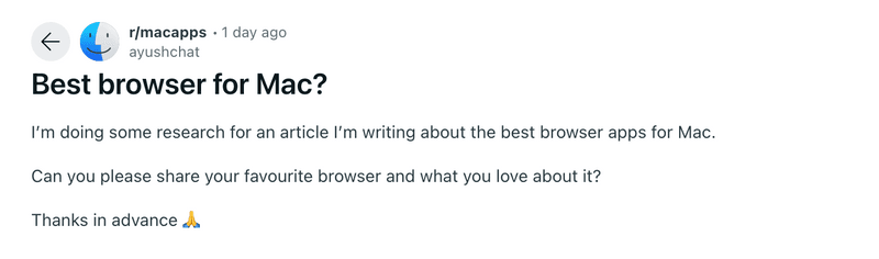 Reddit Post on Best Browser For Mac