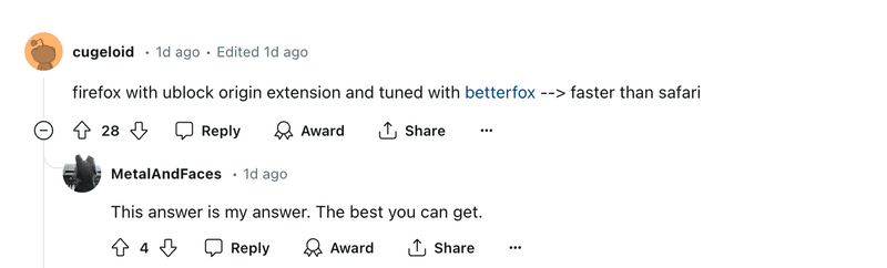 Redditors opinion on best browser for mac 
