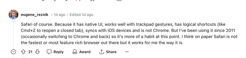 Redditors opinion on best browser for mac 