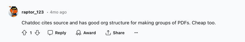Reddit Comments on best ai pdf to answers questions from pdf