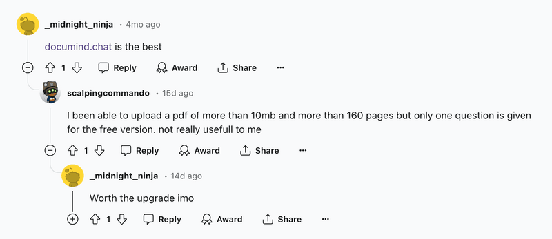 Reddit Comments on best ai pdf to answers questions from pdf
