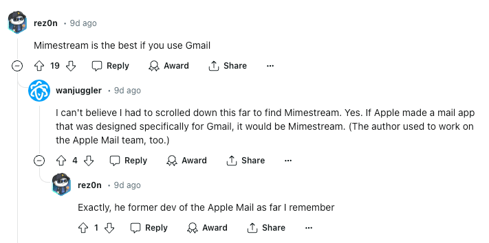 Redditors comments on Best Email Client For Mac