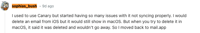 Redditors comments on Best Email Client For Mac