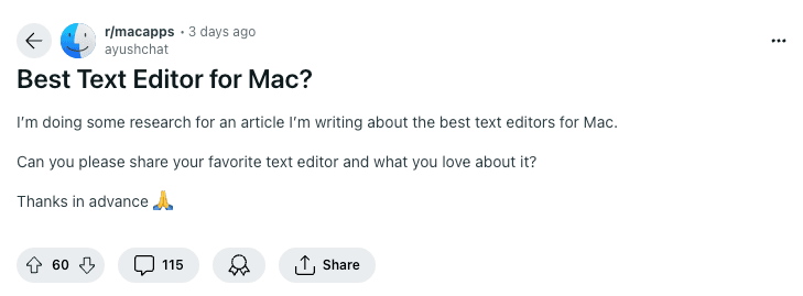 Reddit Post on the Best Email Clients for Mac 