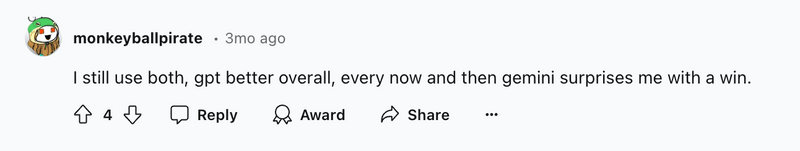 Gemini vs ChatGPT Redditors Opinion