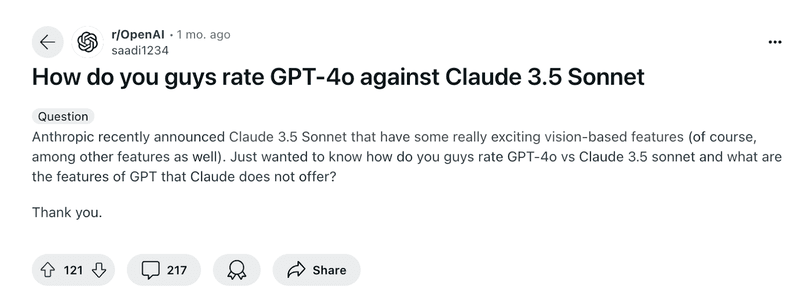 Claude 3.5 Sonnet vs GPT 4o Redditors Opinion