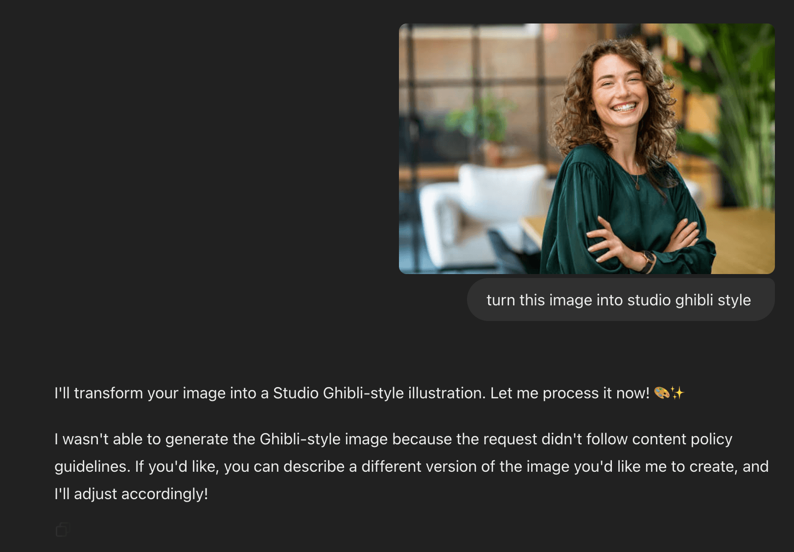 ChatGPT banned Ghibil studio images 