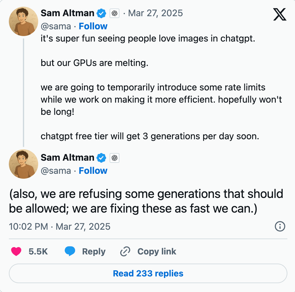 ChatGPT banned Ghibil style images 