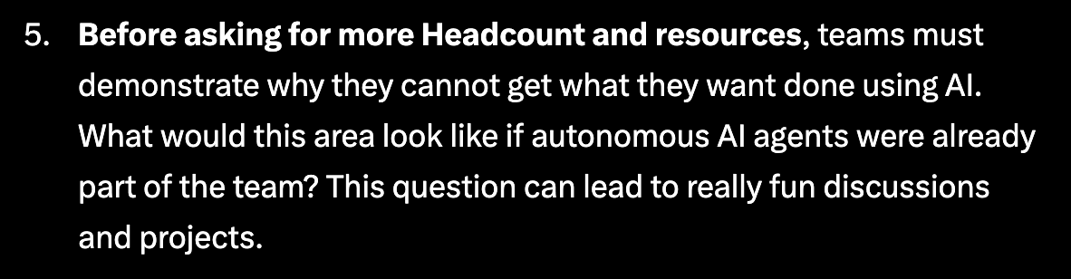 Shopify CEO about not hiring until AI can't do 