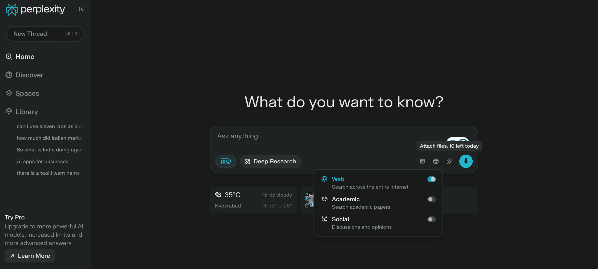 Perplexity AI different searching features