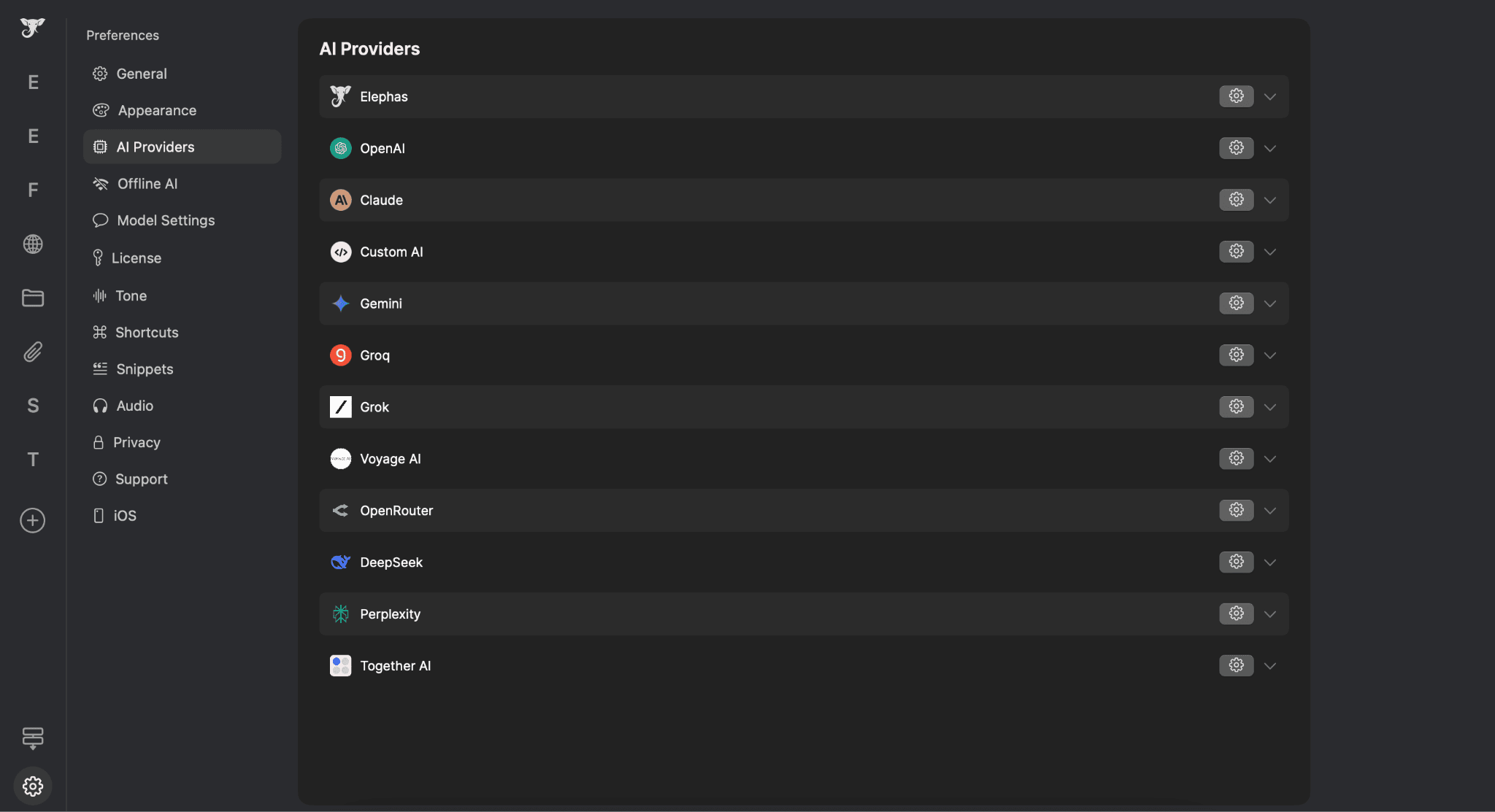 Elephas AI providers 
