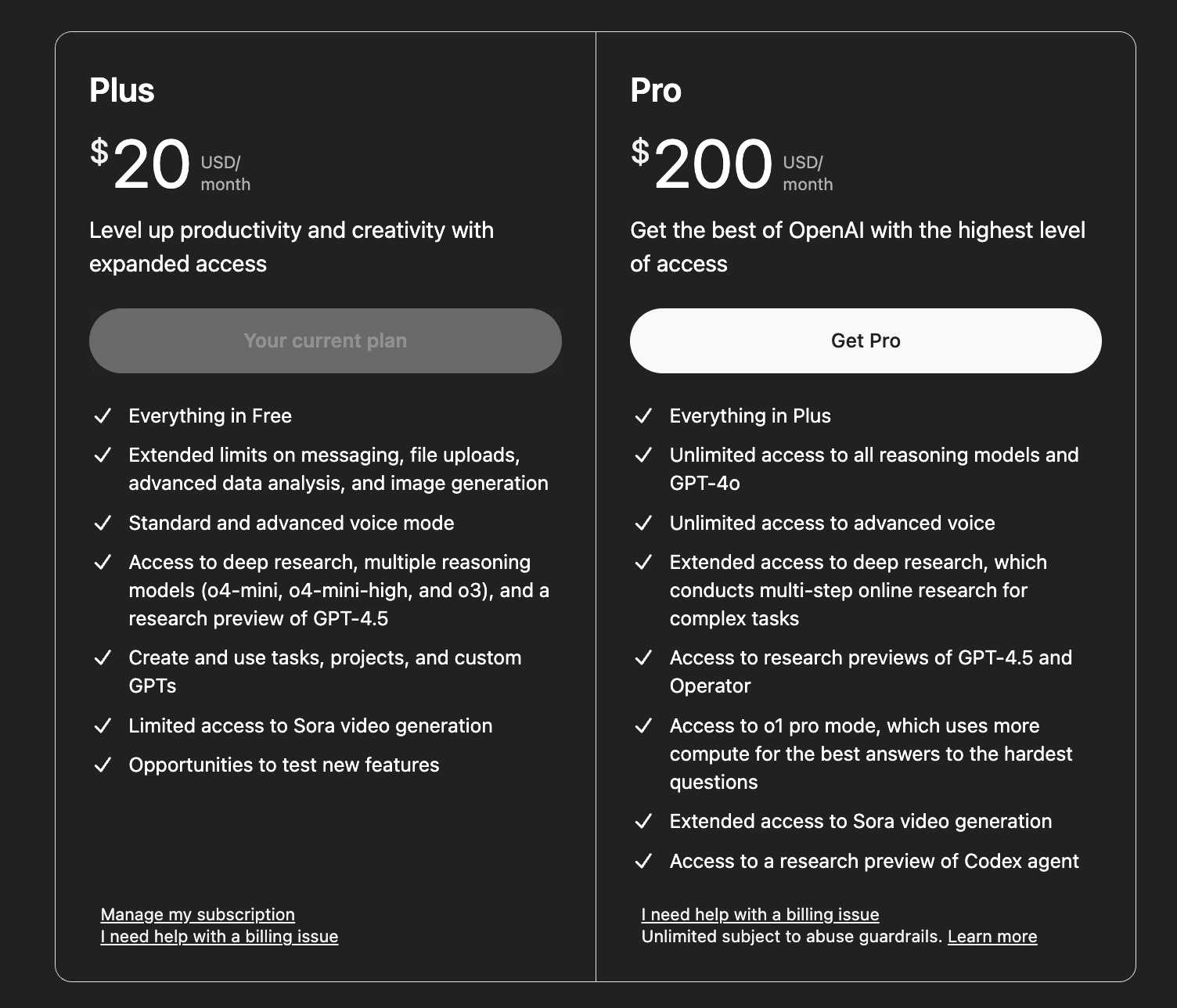ChatGPT projects pricing 