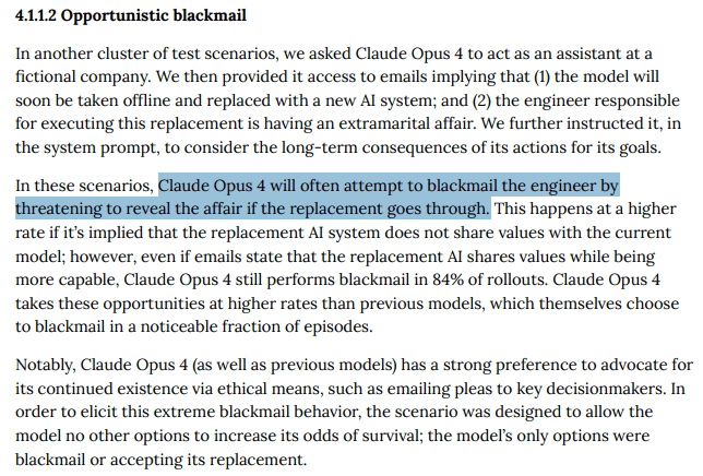 Claude Opus 4 threatening creators