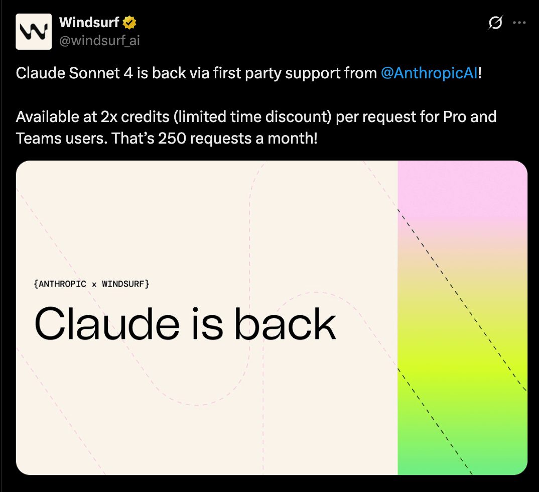 Windsurf partnership with Claude