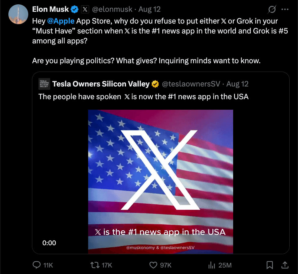 Elon musk tweets against apple 