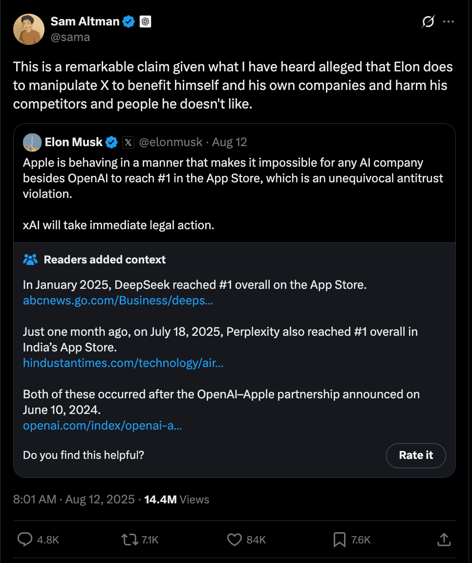 Sam altman reply to Elon musk