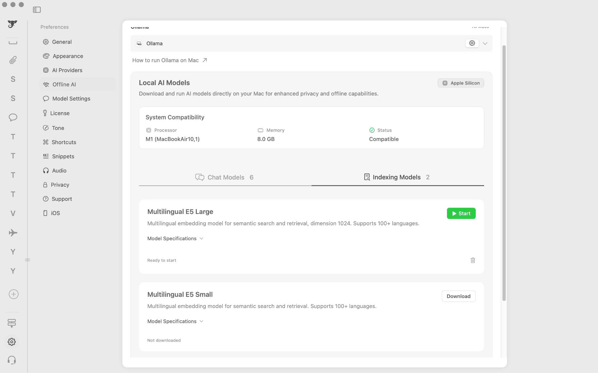 Elephas offline AI model features 