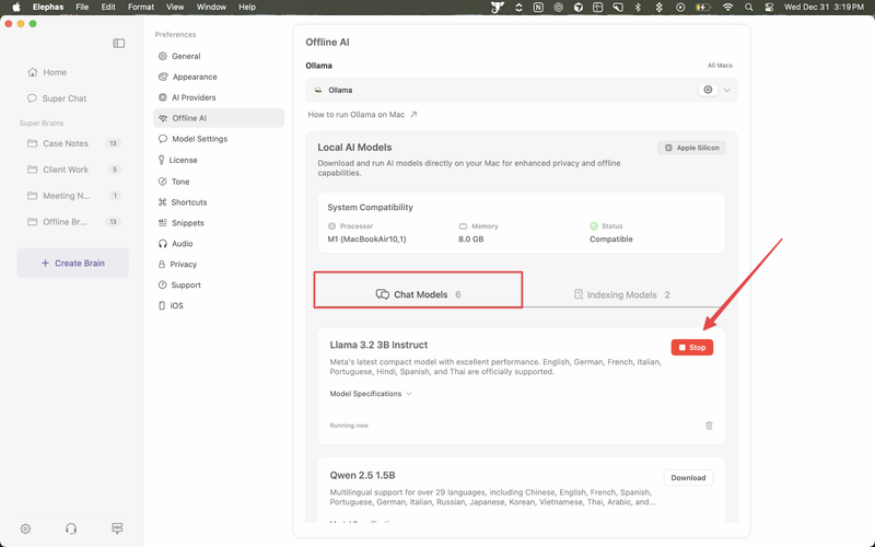 Elephas inbuilt local llm models