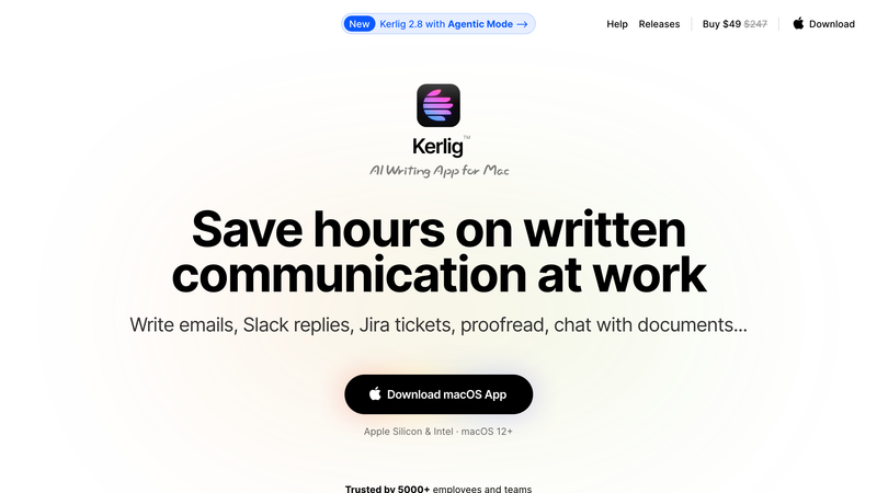 Kerlig website showing the Mac writing and chat app for AI models