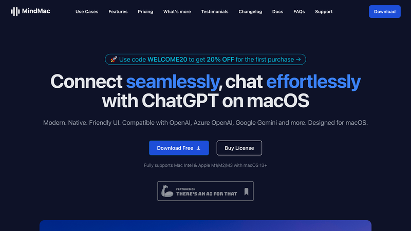 MindMac website showing the Mac client for several AI models