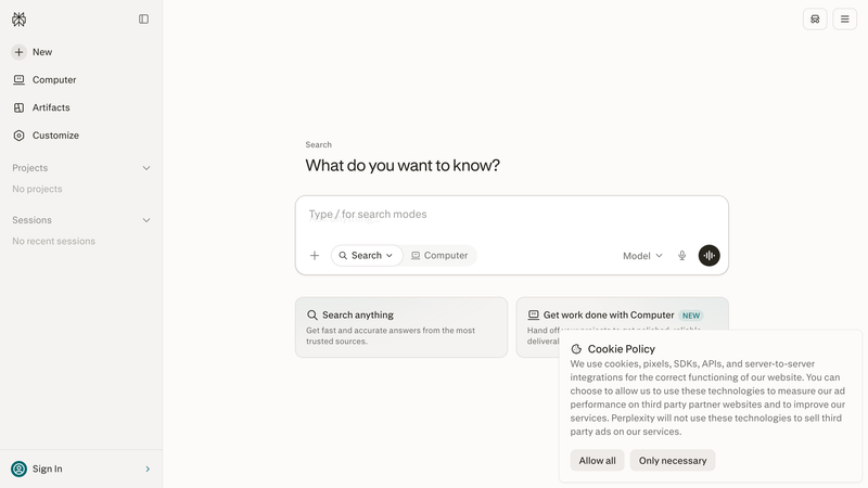 Perplexity homepage