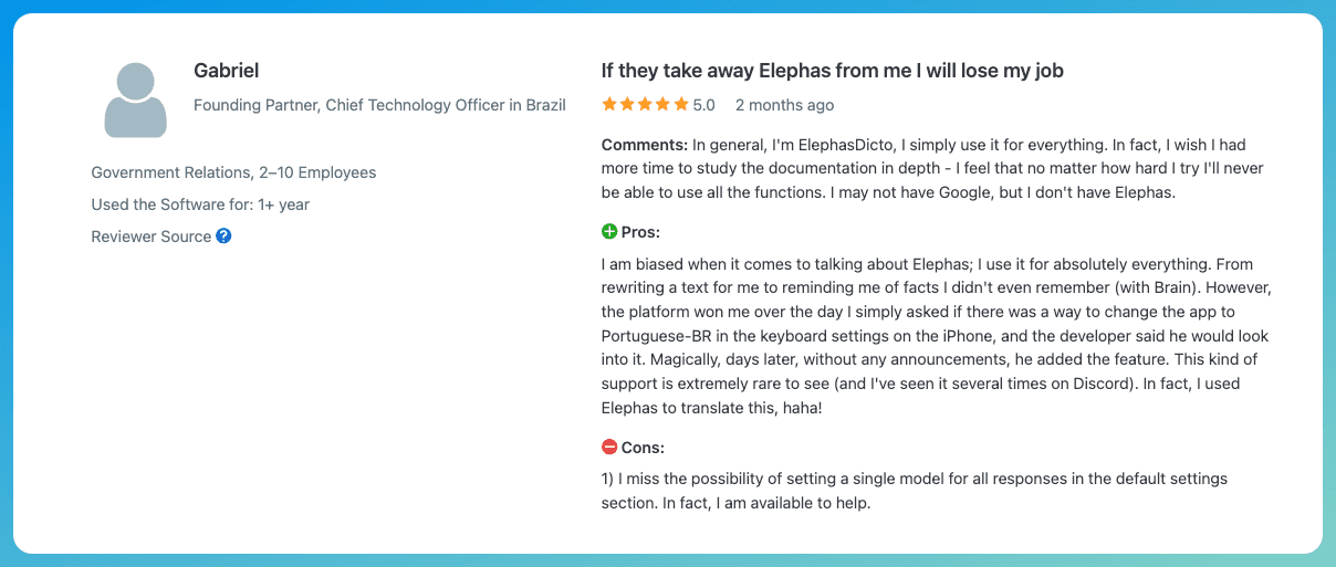 Elephas Customer Reviews