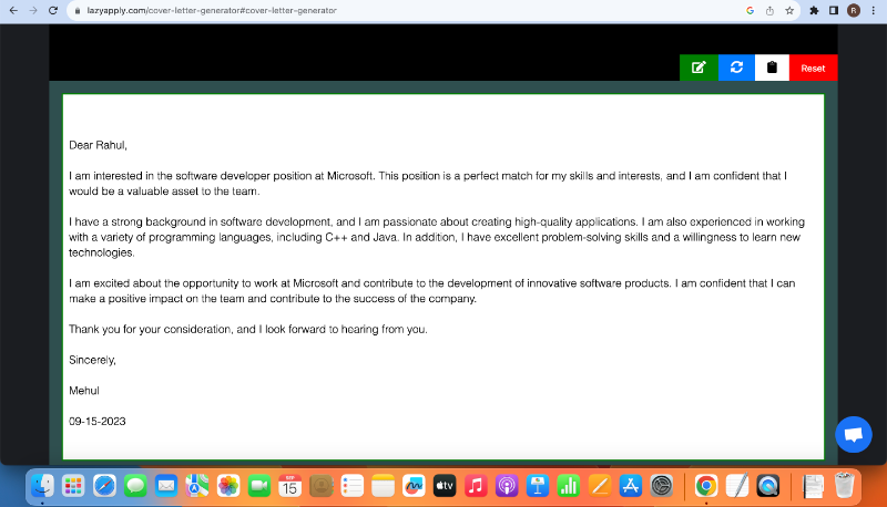 Generated Cover Letter
