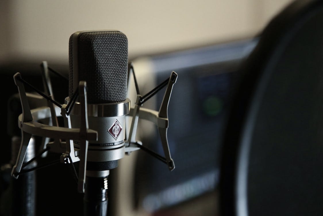 Studio microphone professional sound and AI-generated voiceovers