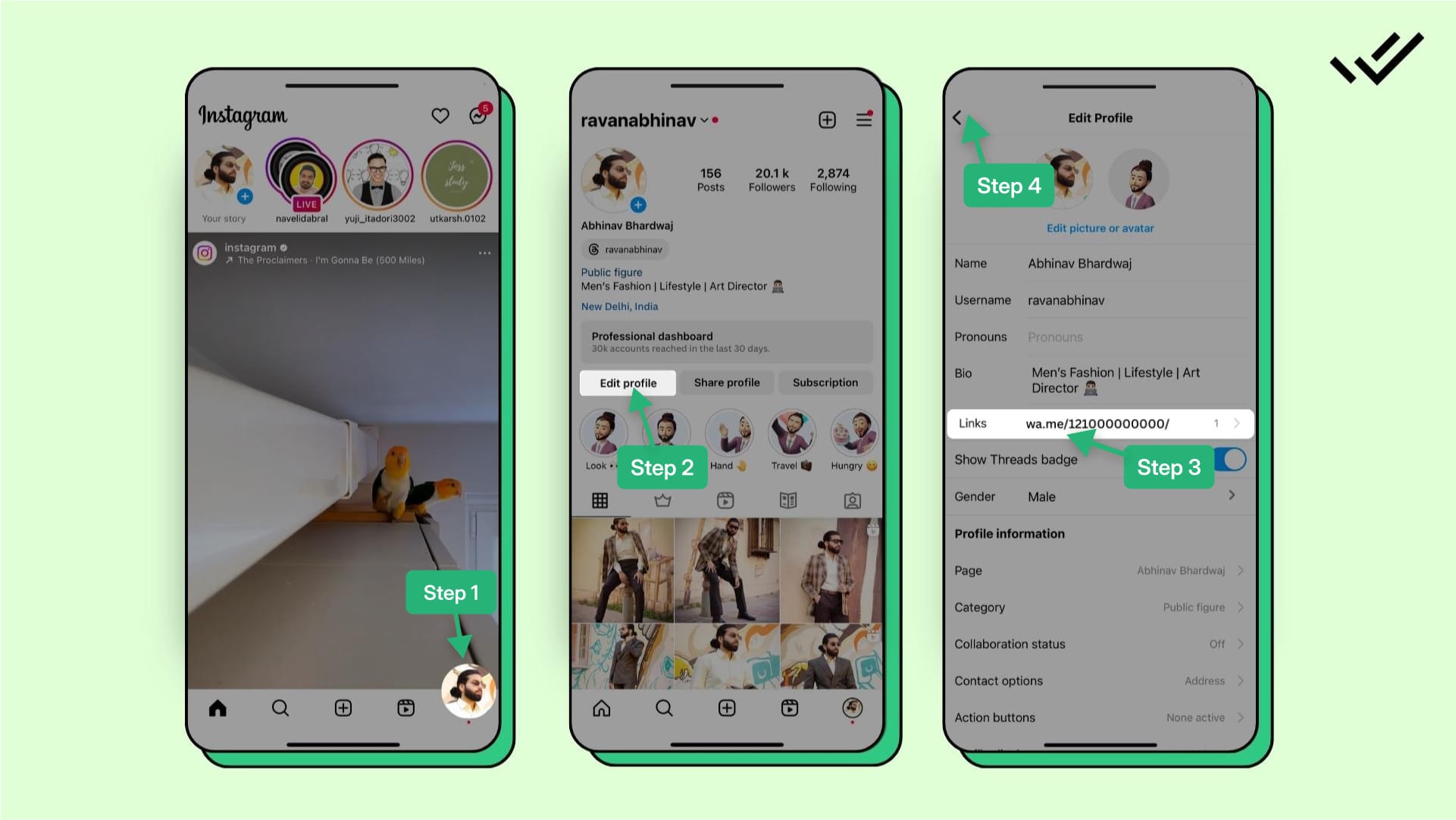 Steps to Add WhatsApp Link to Instagram Bio