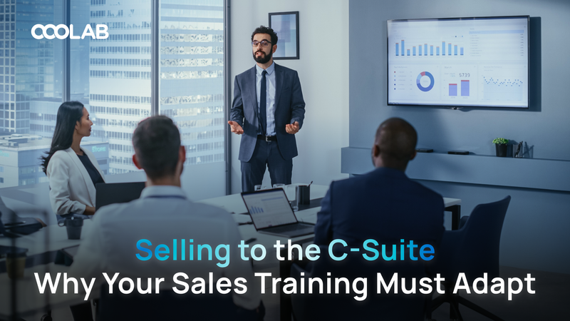 Sales rep presenting a business case to a C-suite panel in a boardroom - LearningOS