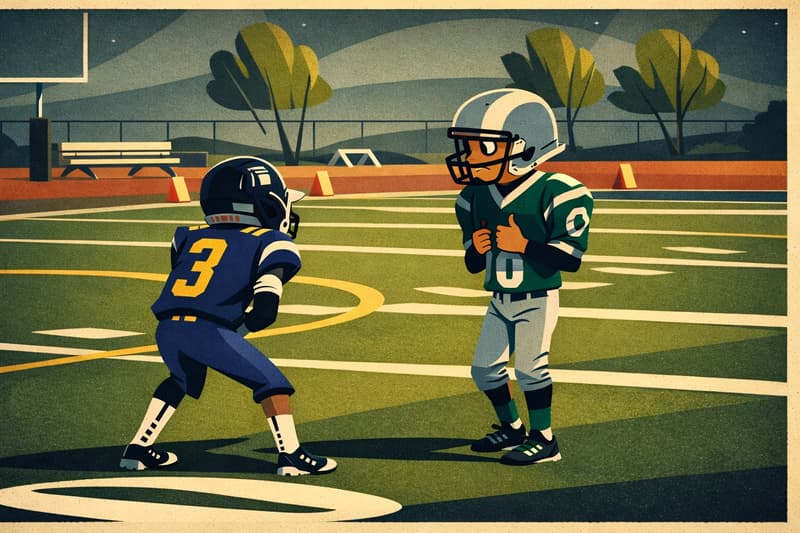 Young receiver and defensive back practice.