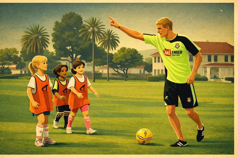 A soccer coach giving instructions to his students.