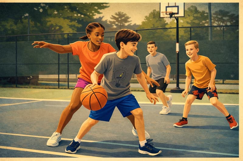 Kids playing basketball.