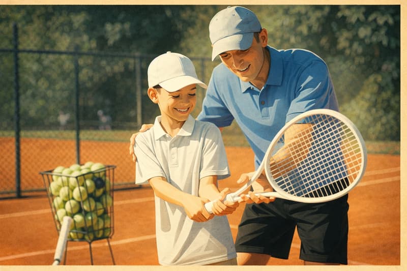 Tennis coach with a boy