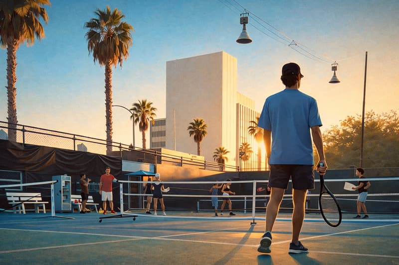 A scenic pickleball match in Los Angeles.