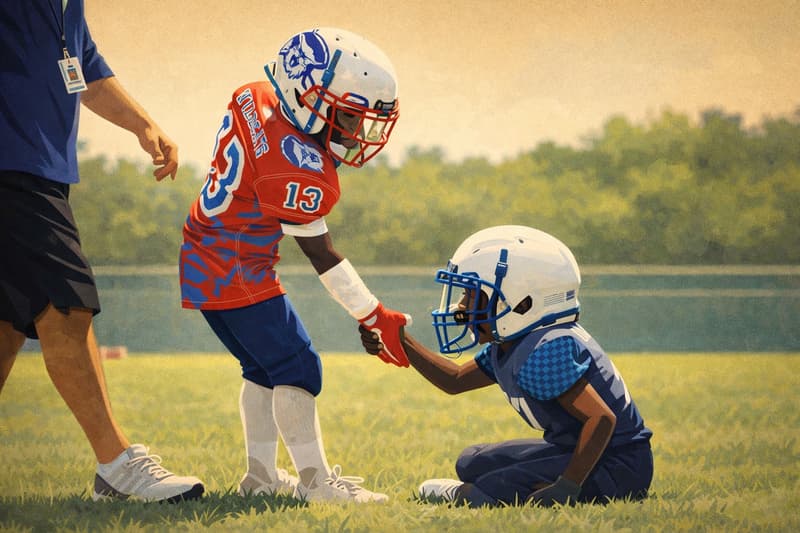 Kids showing sportsmanship while playing football