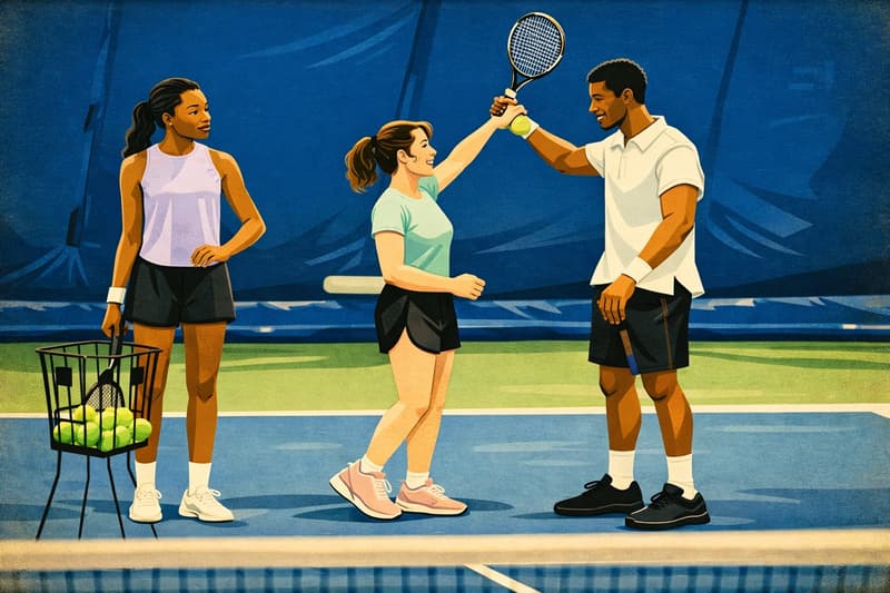 A tennis coach giving his students some tips.