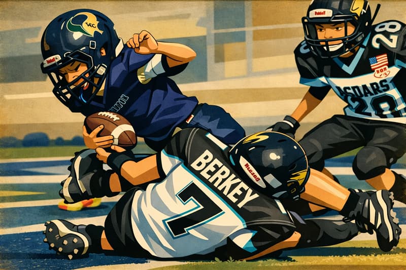 Kids playing tackle football