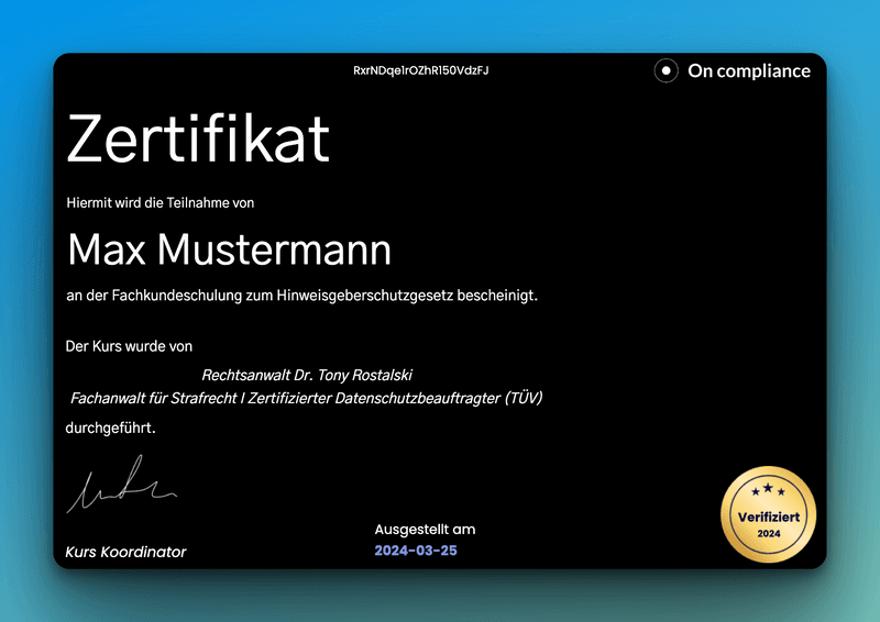 Zertifikat On compliance