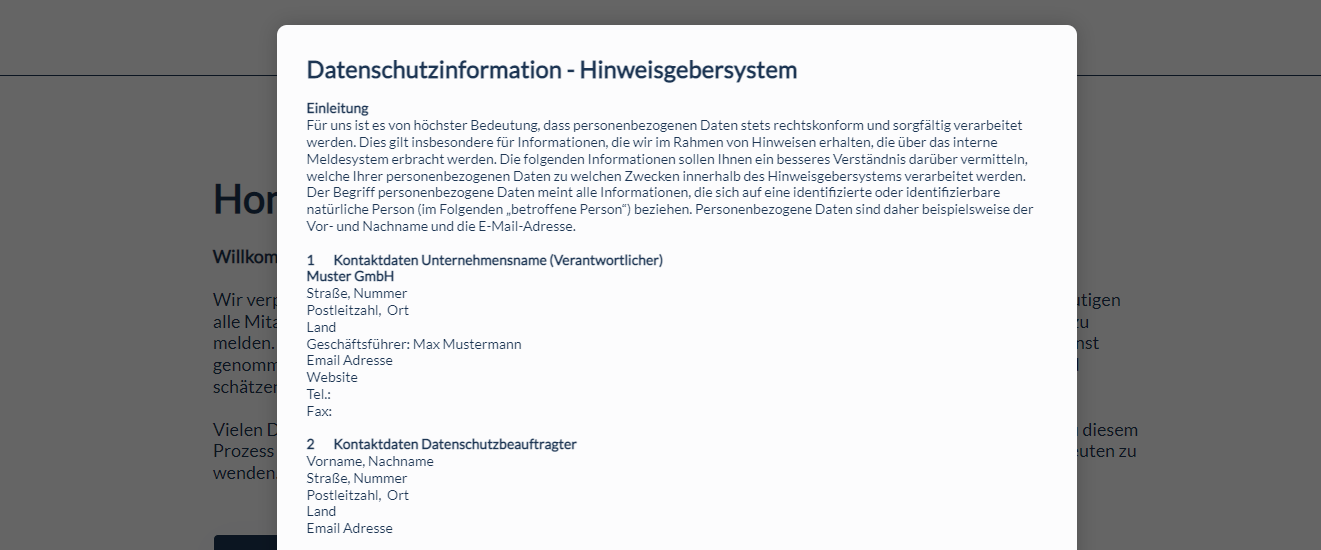 Datenschutz des Hinweisgebersystems