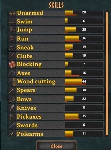 Valheim Skills Menu