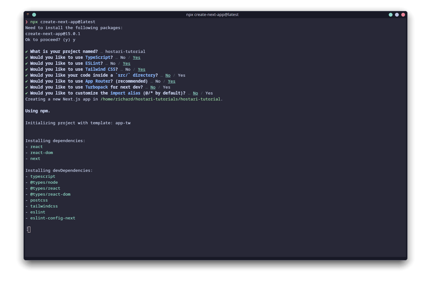 Running npx create-next-app